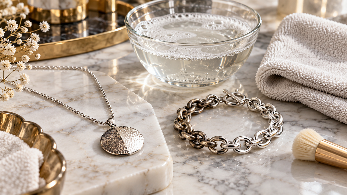 Safe sterling silver jewelry cleaning with mild soapy water and a soft cloth