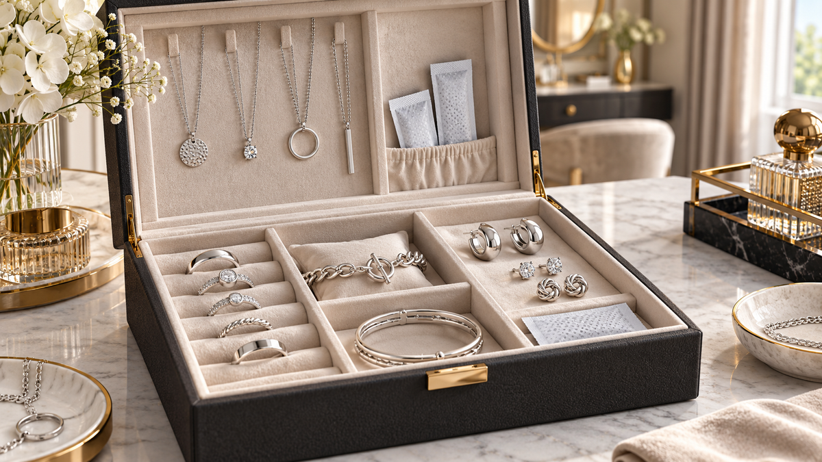 Sterling silver jewelry stored separately to prevent tarnish