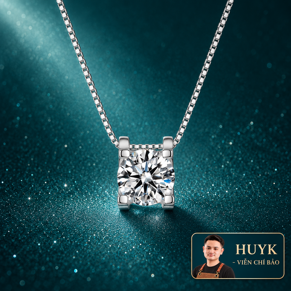 DÂY CHUYỀN MẶT ĐÁ VUÔNG Moissanite - HuyK Mê Kim Hoàn - D0005
