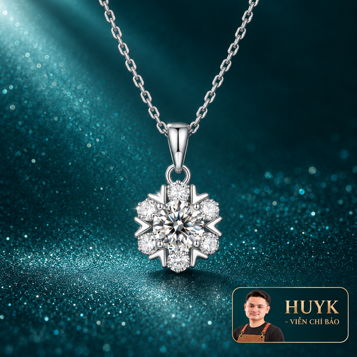 Dây chuyền bông tuyết moissanite - HuyK Mê Kim Hoàn - D0007