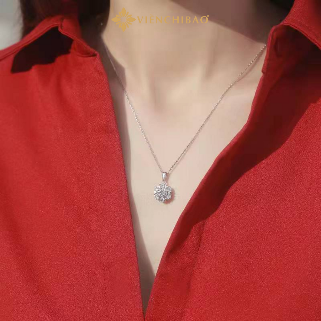 Dây chuyền bông tuyết moissanite - HuyK Mê Kim Hoàn - D0007