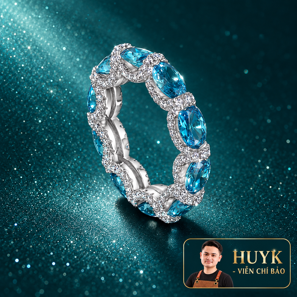 NHẪN TÀNG HÌNH ĐÁ XANH DƯƠNG - HuyK Mê Kim Hoàn - N0038