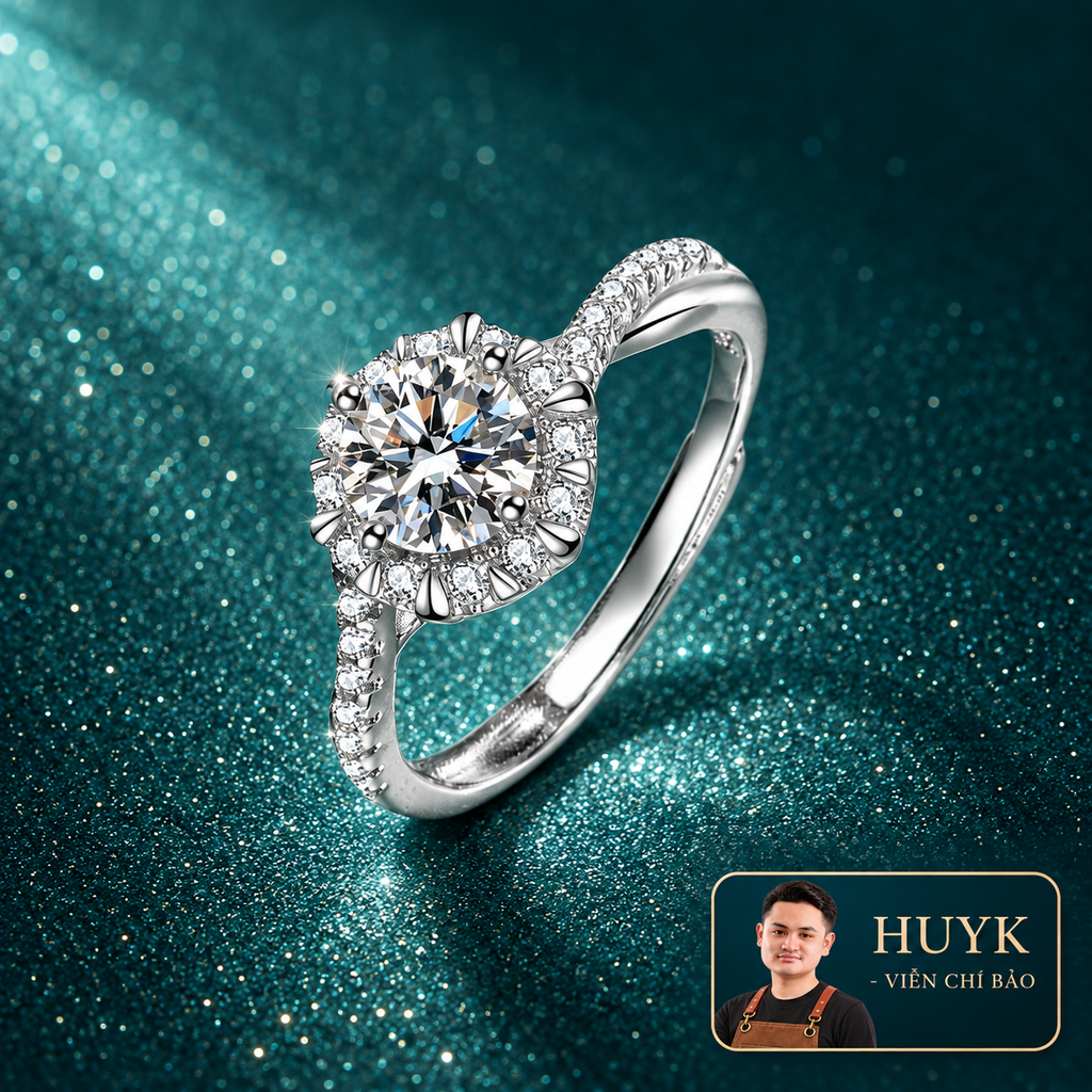 Nhẫn Nữ Đính Moissanite 6li - HuyK Mê Kim Hoàn - N0005