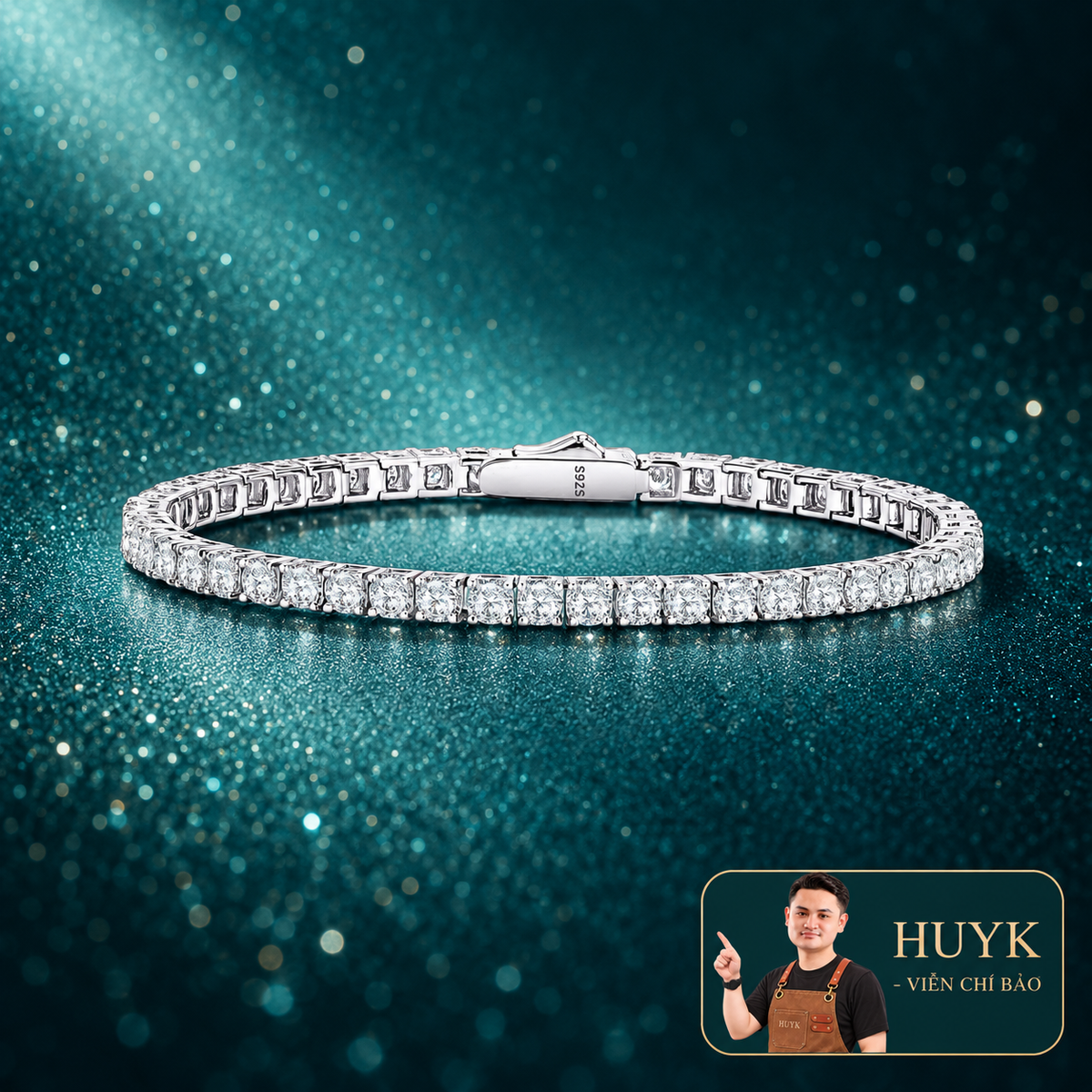 Lắc Tay Tennis Moissanite đá 4li - HuyK Mê Kim Hoàn - L100942